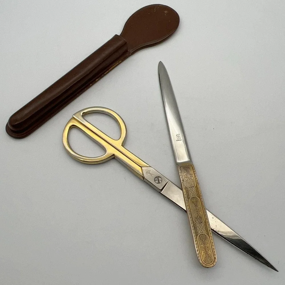 Vintage J.A. Henckels Inox Germany Scissors & Letter Opener Desk Set with‎ Case